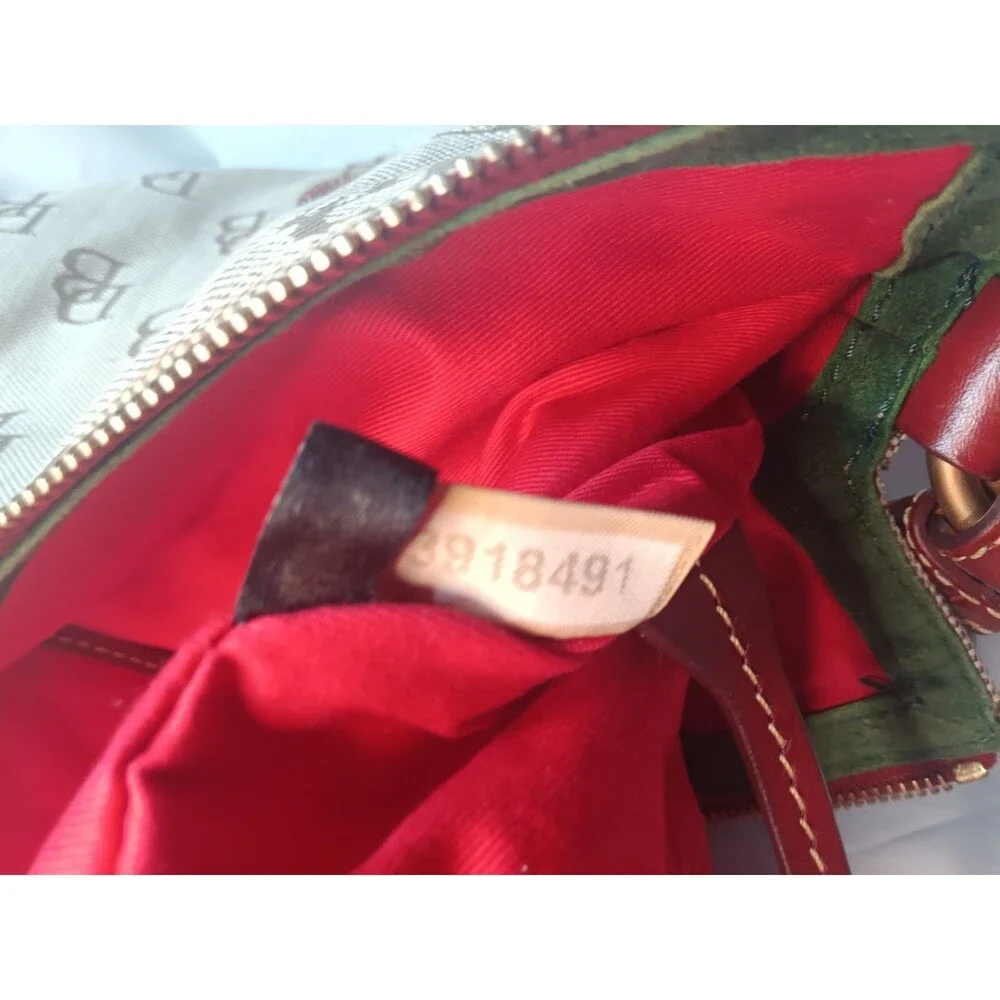 Dooney & Bourke Brown Signature Hobo Canvas Shoulder Bag Leather Trim